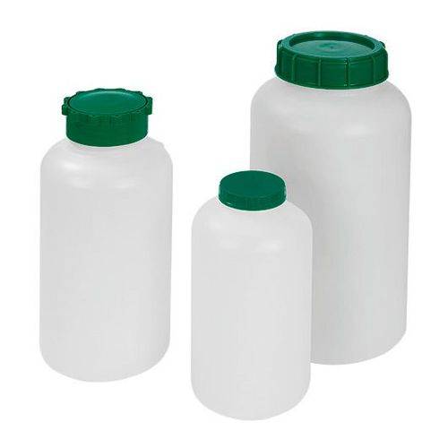 Weithalsflasche aus HDPE, mit Alveolit-Dicht., grüne Schraubkappe, plombierbar, 1500 ml, VE = 6 St.