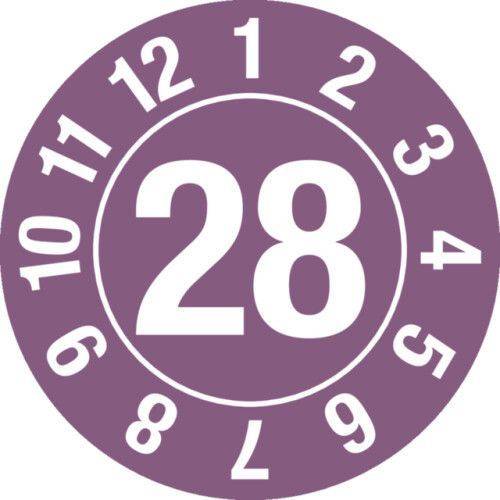 Prüfplakette "28", im Kreis, violett, Folie, selbstklebend, 25 mm, VE = 5 Bogen à 15 Stück-0