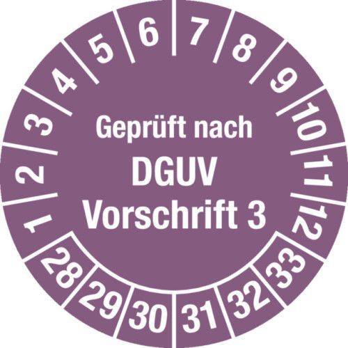 Prüfplakette "Geprüft nach DGUV", 28 - 33, violett, Folie, SK, 25 mm, VE = 5 Bogen à 15 Stück-0
