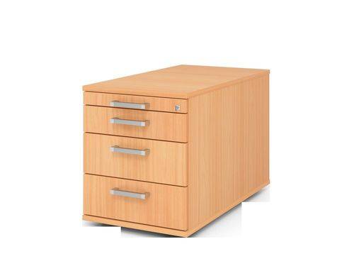 Rollcontainer, 3 Schübe, 1/2/3/3 HE, Chromgriff, 428 x 800 x 512 mm, buche
