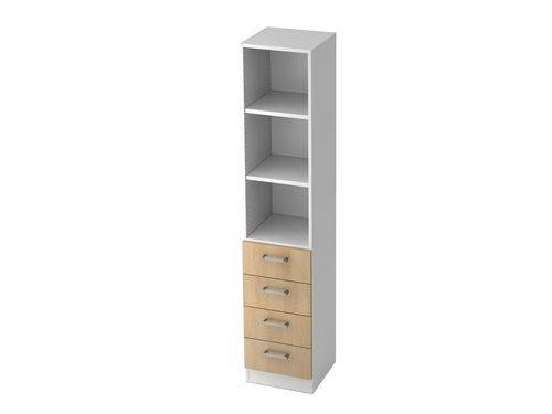 Büroregal, mit Schubkästen, Sockelblende, 406 x 420 x 2004 mm, weiß/eiche