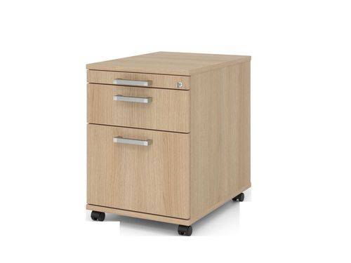 Rollcontainer mit Hängeregistratur, 1 Schub, 1/3/6 HE, Chromgriff, 428 x 580 x 590 mm, eiche