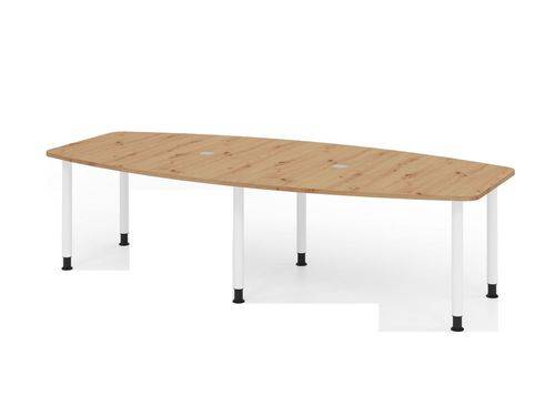 Konferenztisch, Tonnenform, Sechs-Fuß-Gestell, 2800 x 1300 x 720 mm, asteiche/weiß-0