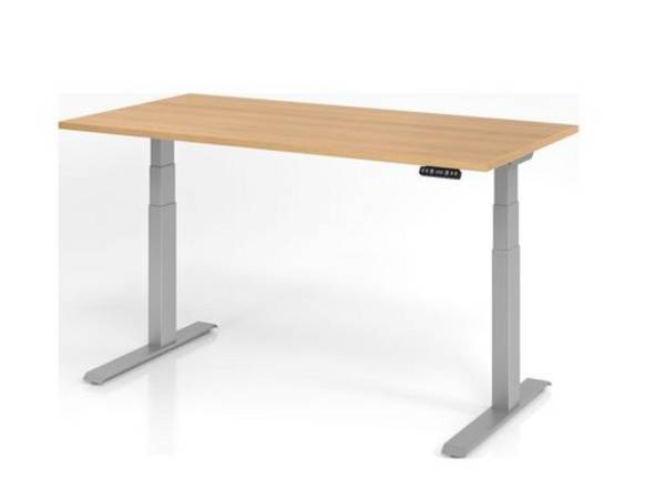 Höhenverstellbarer Schreibtisch, elektrisch, Memory-Schalter, C-Fuß, 1600 x 800 mm, eiche/silber