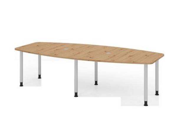 Konferenztisch, Tonnenform, Sechs-Fuß-Gestell, 2800 x 1300 x 720 mm, asteiche/silber