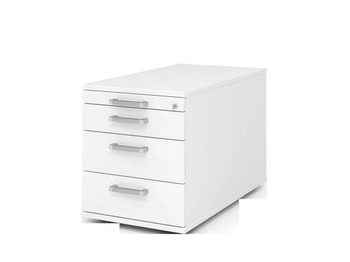Rollcontainer, 3 Schübe, 1/2/3/3 HE, Chromgriff, 428 x 800 x 512 mm, weiß
