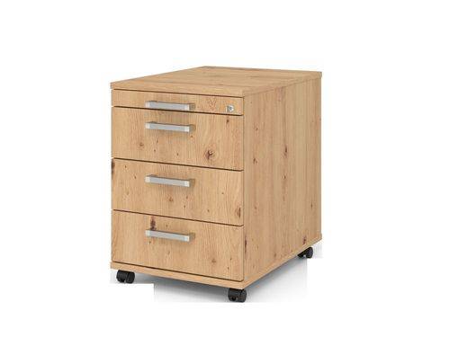 Rollcontainer, 3 Schübe, 1/3/3/3 HE, Chromgriff, 428 x 580 x 590 mm, asteiche-0