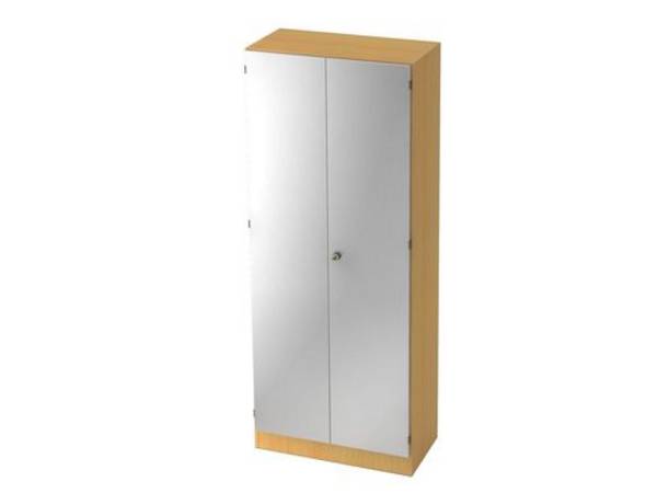 Büroschrank, für Akten/Ordner, Sockelblende, abschließbar, 800 x 420 x 2004 mm, buche/silber