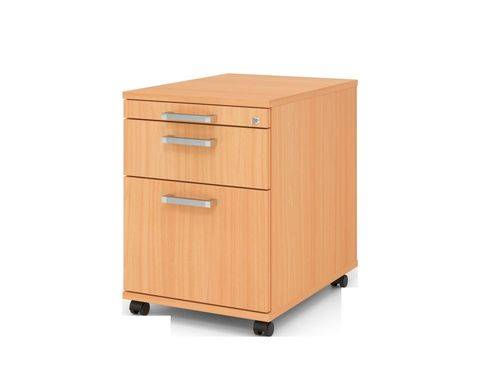 Rollcontainer mit Hängeregistratur, 1 Schub, 1/3/6 HE, Chromgriff, 428 x 580 x 590 mm, buche