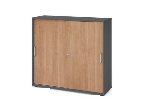 Schiebetürenschrank, für Akten/Ordner, 1200 x 400 x 1100 mm, graphit/nussbaum