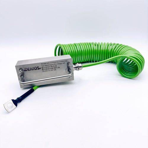 DENIOS Erdungskabel mit Handmagnet und M10 Öse, 5 m Kabel, grün, Stahl, 4 mm², ATEX-0