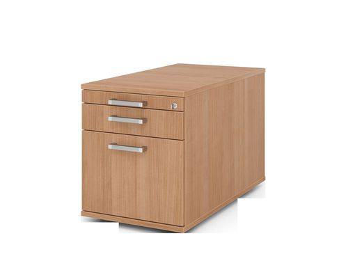 Rollcontainer mit Hängeregistratur, 1 Schub, 1/2/6 HE, Chromgriff, 428 x 800 x 512 mm, nussbaum