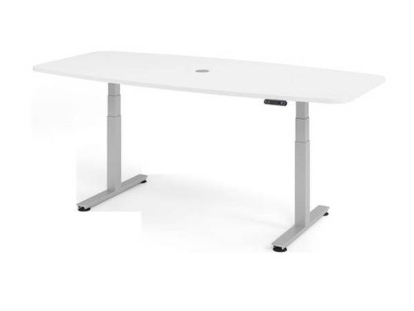 Höhenverstellbarer Konferenztisch, elektrisch, Memory-Sch., T-Fuß, 2200 x 1030/830 mm, weiß/silber