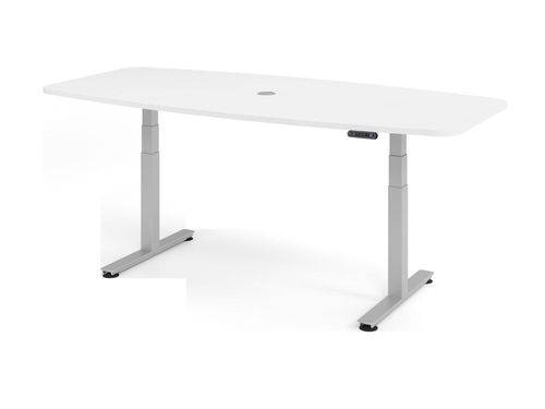 Höhenverstellbarer Konferenztisch, elektrisch, Memory-Sch., T-Fuß, 2200 x 1030/830 mm, weiß/silber-0