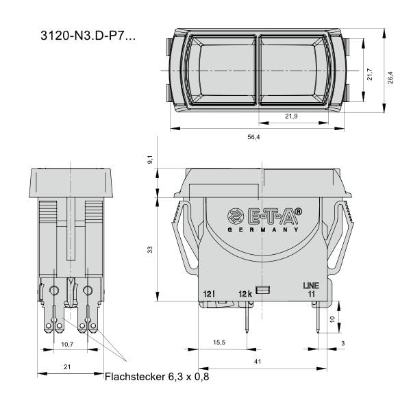 3120-N32V-H7T1-SGRX-12A-X3120-U0100M ETA Thermischer Schutzschalter mit mit Schaltwippe und Unterspannungsmodul-2