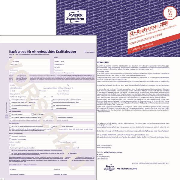 Avery Zweckform Kaufvertrag 2880 DIN A4 4x4Blatt