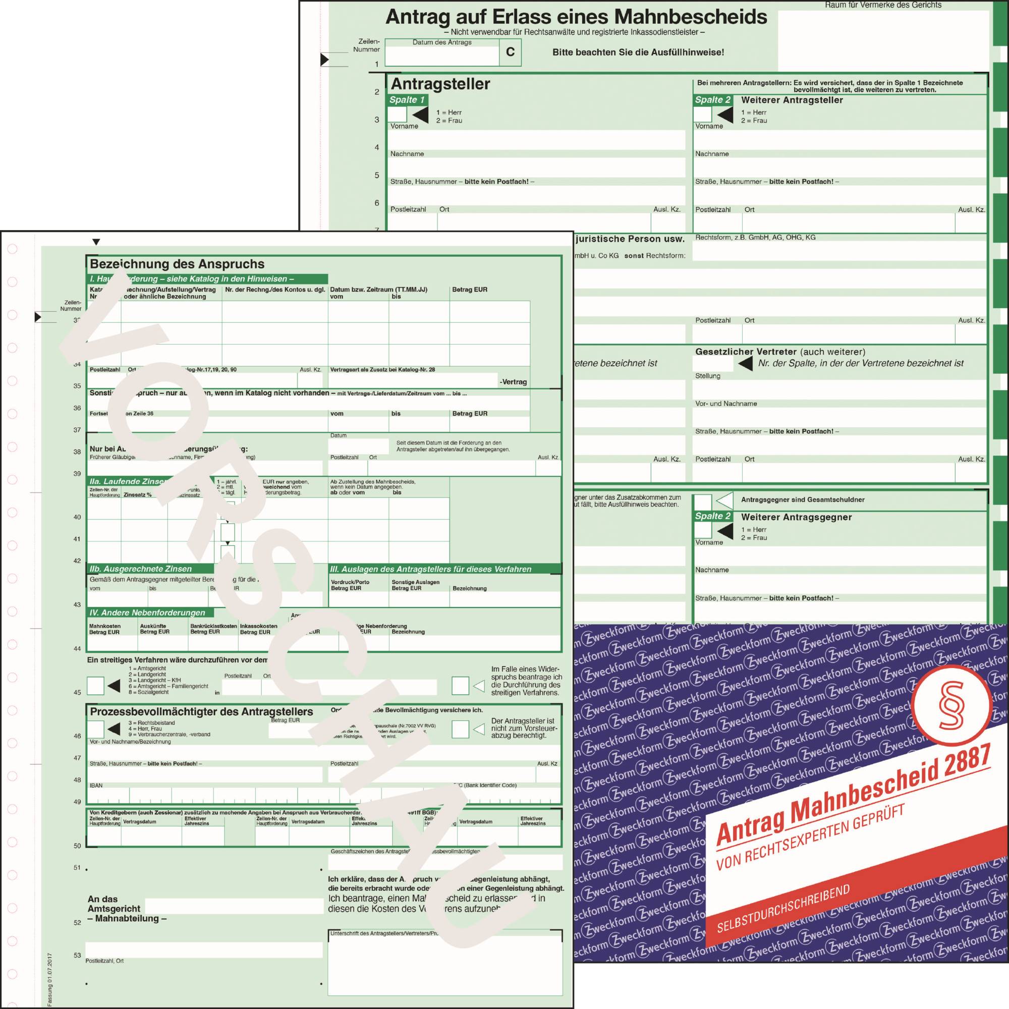 Mahnbescheid DIN A4 1x2Blatt - Artikel: 114026200