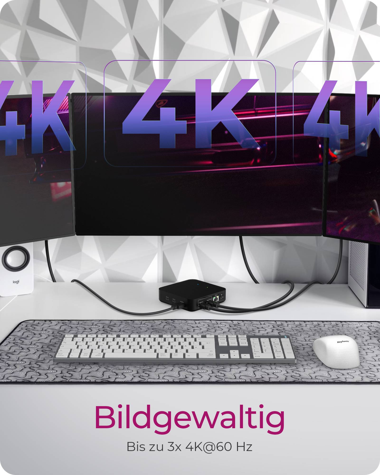 IB-DK4090-C, 12 in 1 DisplayLink® Hybrid Notebook DockingStation, 3x HDMI® 2.0, Gigabit LAN, 4x USB 3.2 Gen 1 Type-A,-1