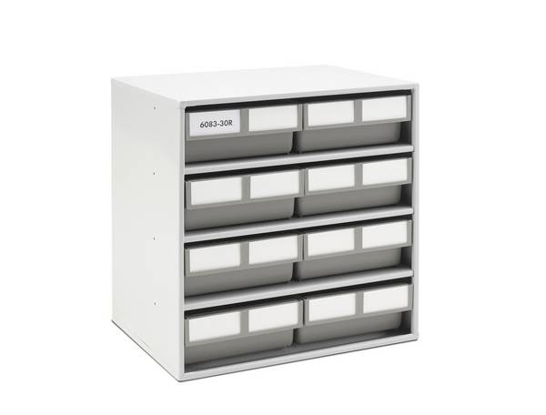 Treston ReBOX-Magazin 6083-30R mit 8 Schubladen aus recyceltem Polypropylen, grau. BxTxH 400x300x395 mm