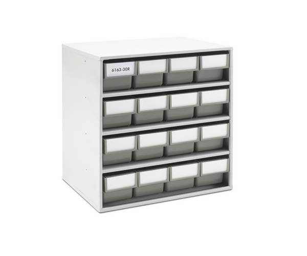 Treston ReBOX-Magazin 6163-30R mit 16 Schubladen aus recyceltem Polypropylen, grau. BxTxH 400x300x395 mm