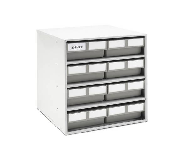 Treston ReBOX-Magazin 6084-30R mit 8 Schubladen aus recyceltem Polypropylen, grau. BxTxH 400x400x395 mm