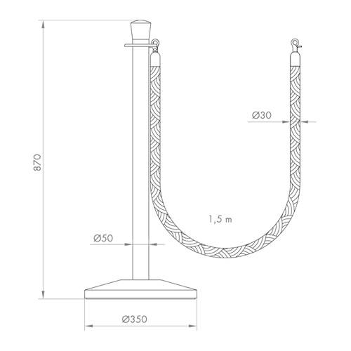 GUIL PST-CT1 - Seil mit Karabinerhaken für Absperrpfosten PST-41 (Länge: 1,50m) - rot-1