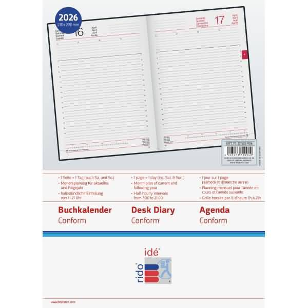 Buchkalender Conform 21x29,1cm 1 Tag/Seite Balacron schwarz 2026-1