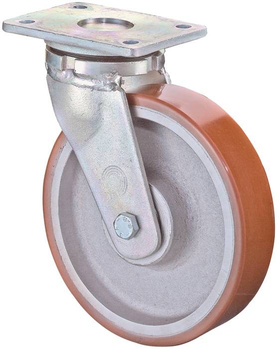 Schwerlast-Lenkrolle D.150mm Trgf.800kg Guß-PU Platte L138xB110mm BS ROLLEN