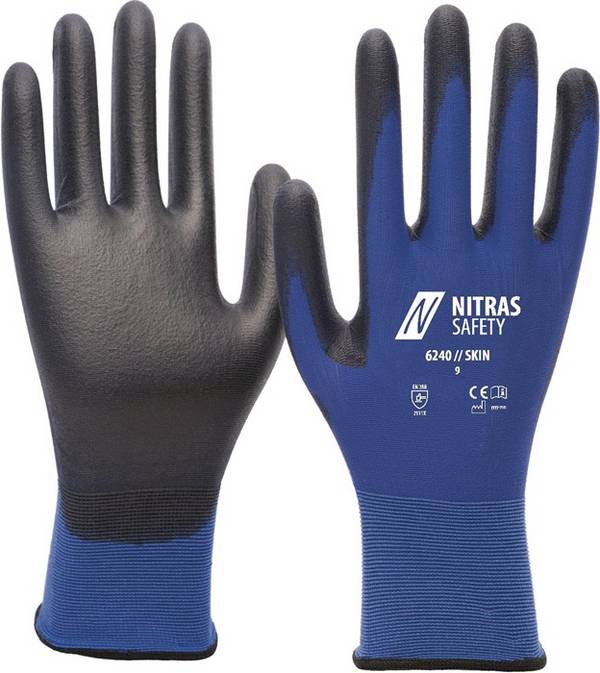 Handschuhe Skin Gr.10 blau/schwarz EN 388 PSA II NITRAS