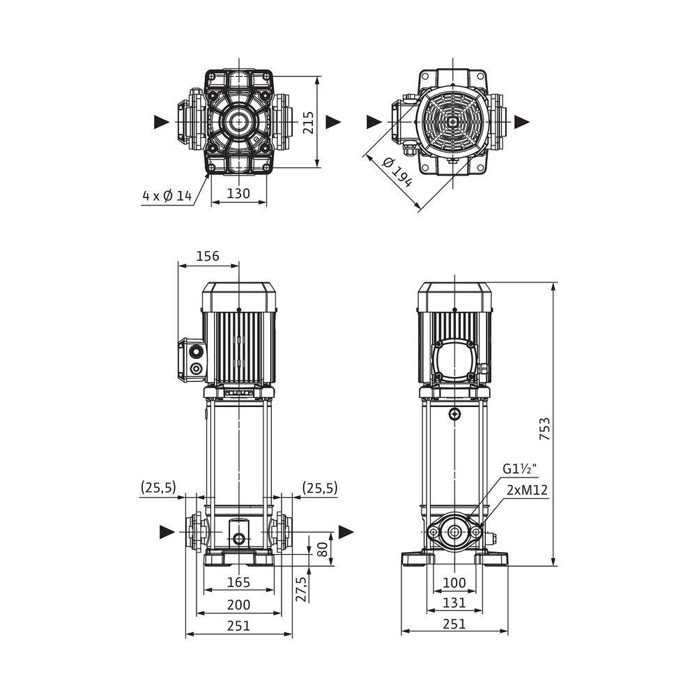 Wilo Medana Hochdruck-Kreiselpumpe CV1-L.1009-1/E/E/16O, 4,2kW, 400V, G 1 1/2", PN 16-1