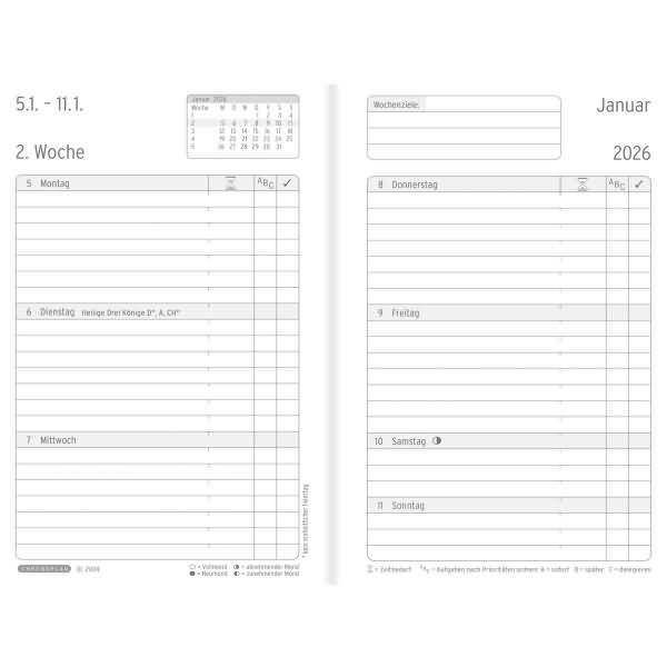 Buchkalender Chronobook Softcover Black Edition Mini 1 Woche/2 Seiten schwarz 2026-1