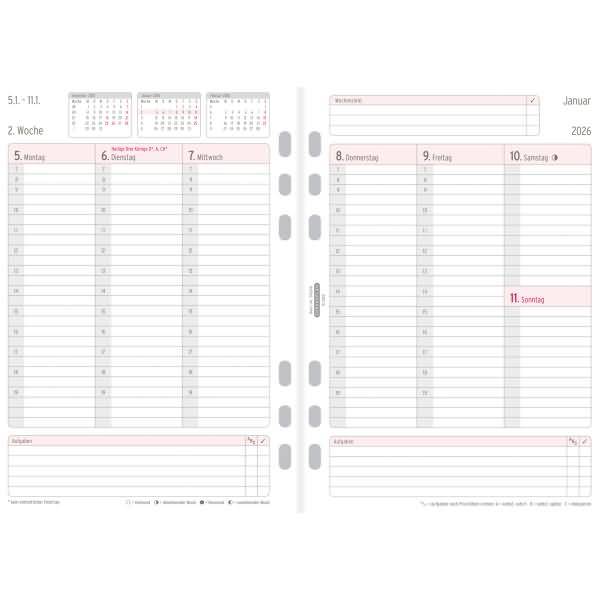 Wochenplan A5 1 Woche/2 Seiten Kalendarium 2026-1