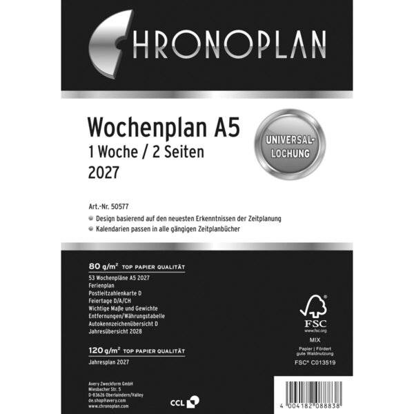 AVERY ZWECKFORM - Kalendereinlage 2027 Wochenplan A5