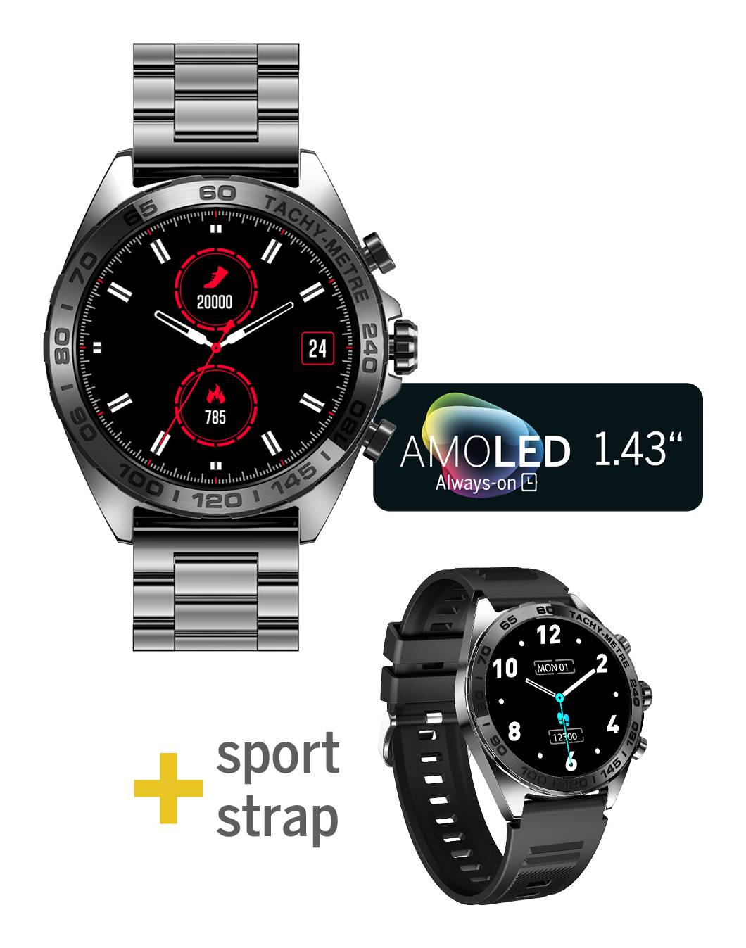 Beafon 501 Smartwatch 3,63 cm (1.43") AMOLED 46.3 mm dunkel-metallic GPS-1