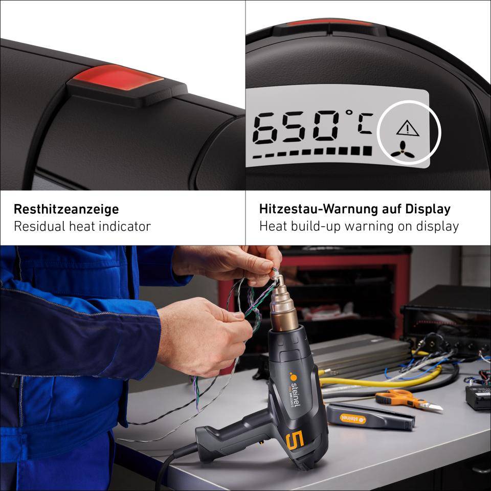 Steinel Heißluftpistole HM 2320 E KFZ Reparatur Set, 2300 W Heißluftgebläse, 80°-650°C, LCD-Display, Loc-Funktion-3