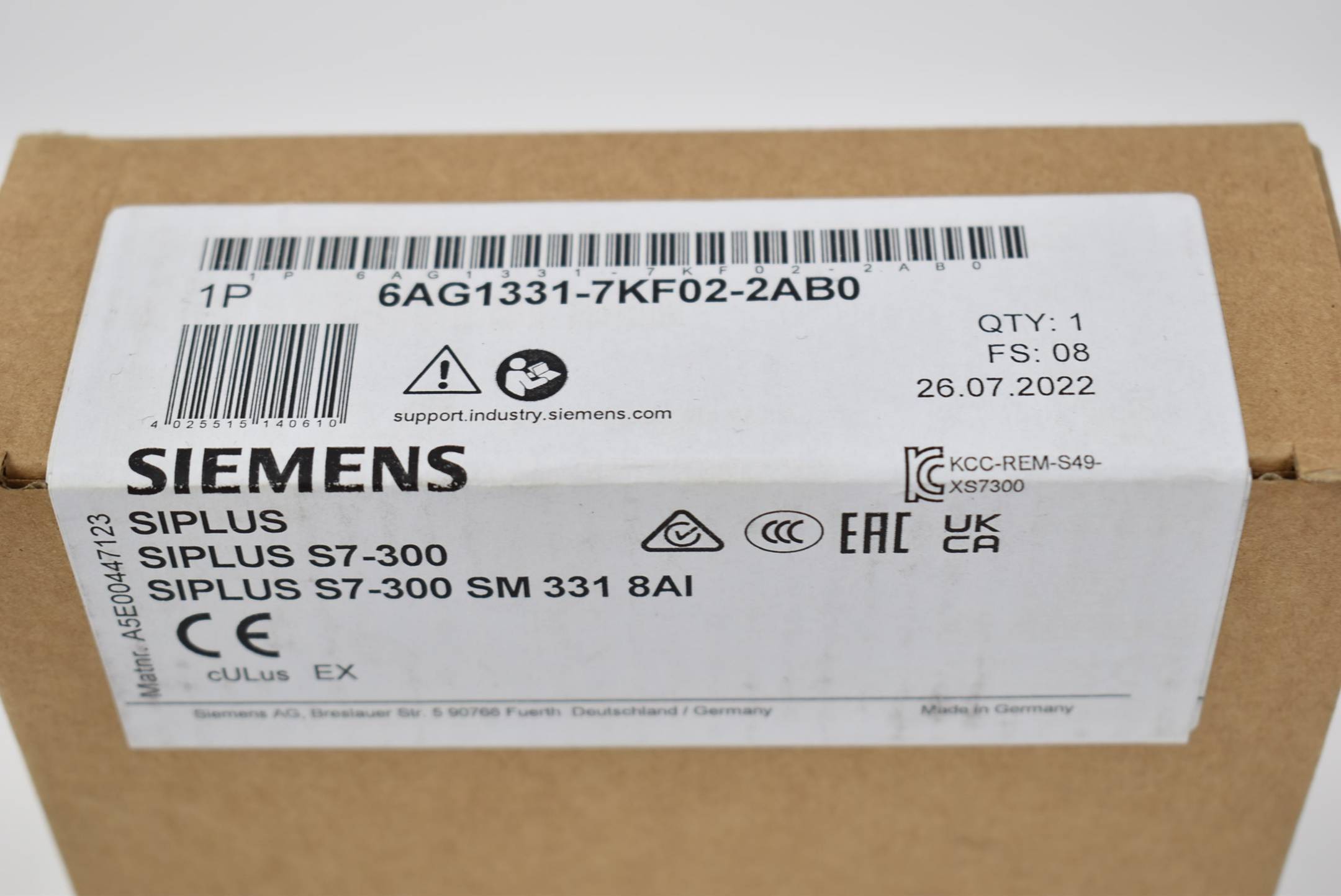 Siemens Dig.Industr. SIPLUS S7-300 SM 331 2 6AG1331-7KF02-2AB0-2