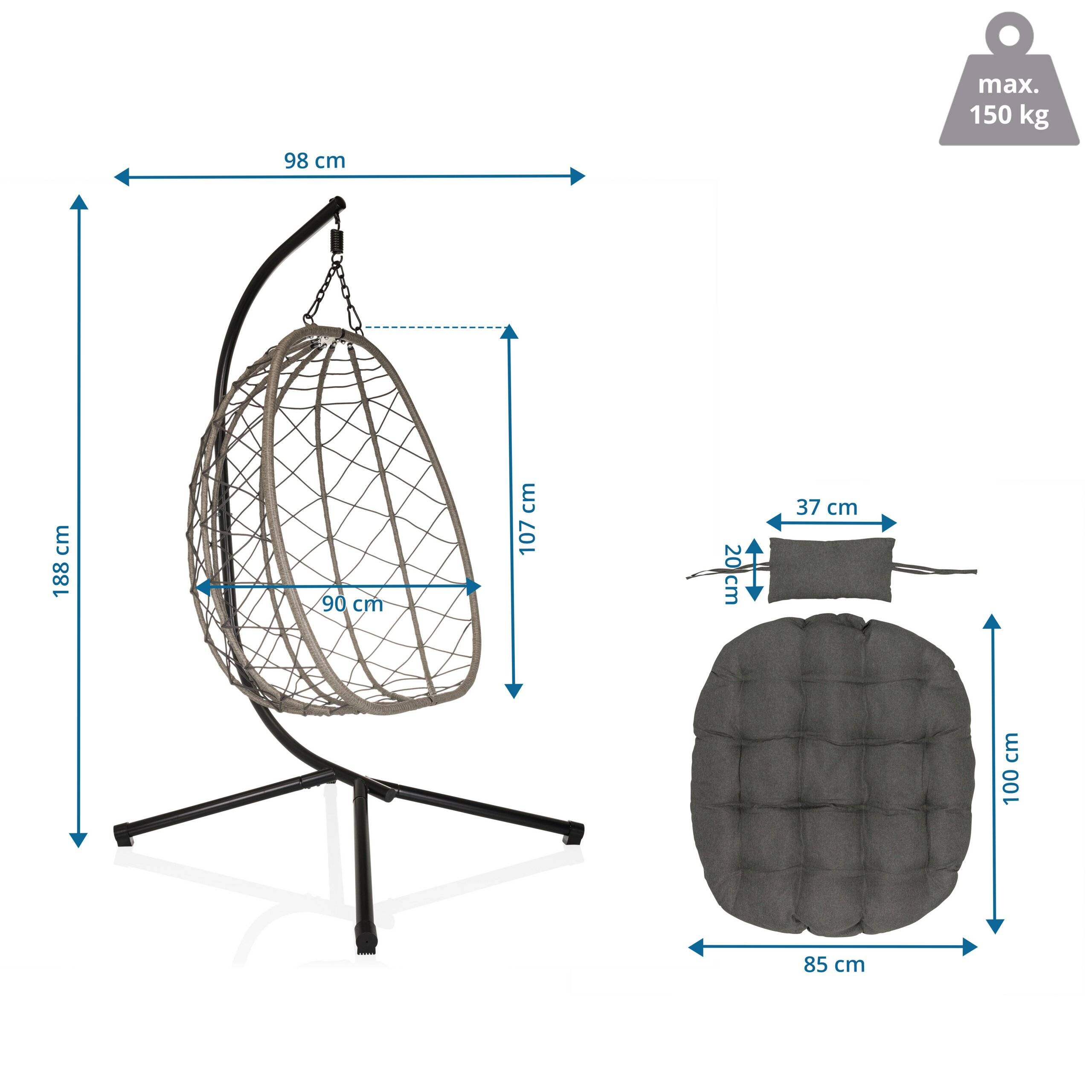 Hängesessel COCOVA Outdoor mit Gestell schwarz/grau hjh LIVING-5