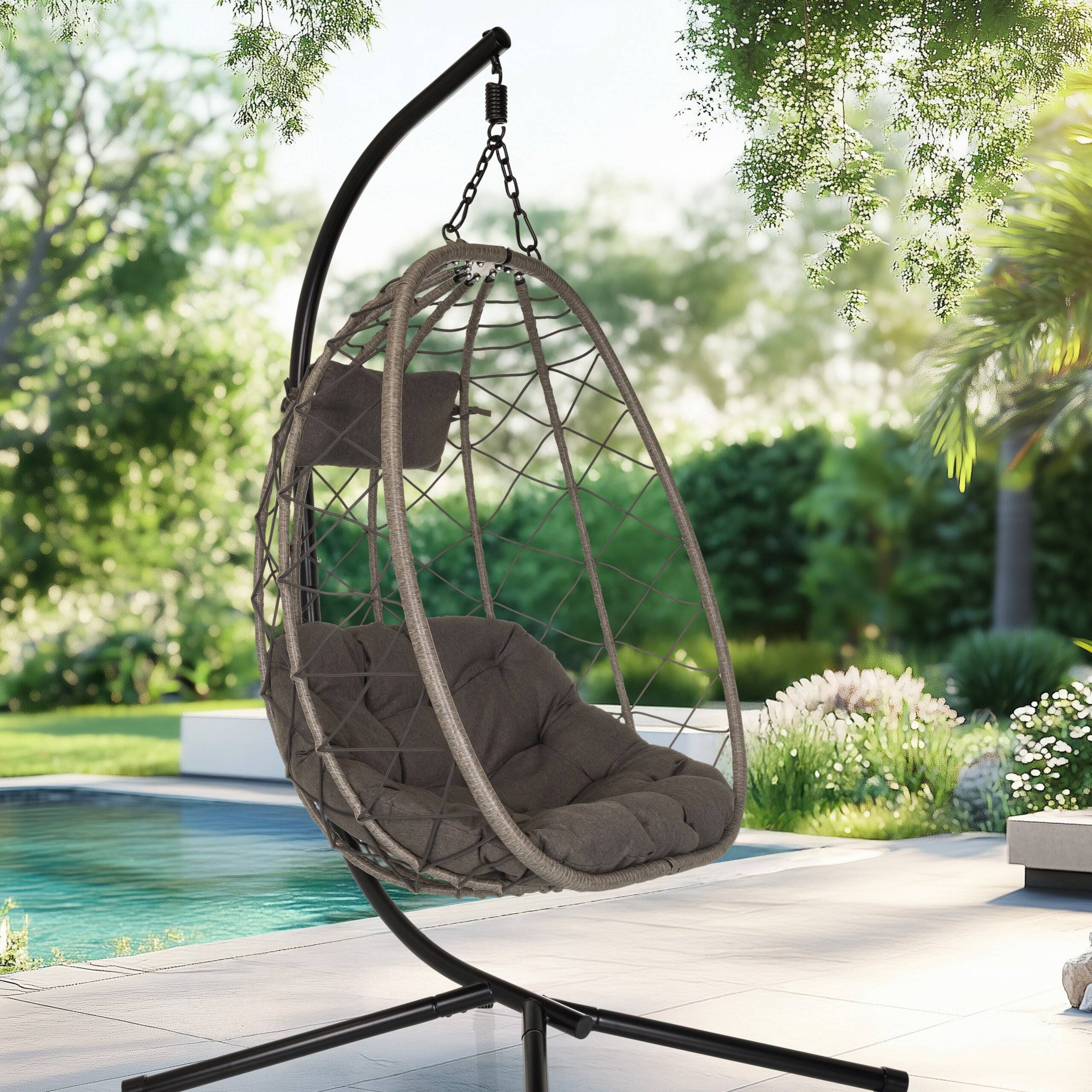 Hängesessel COCOVA Outdoor mit Gestell schwarz/grau hjh LIVING-3