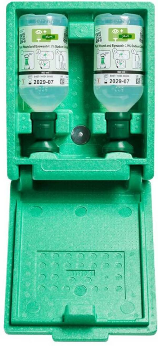 Augen-Notfallstation Wandbox 4650 Inhalt 2x 500 ml Flaschen Plum Augenspüllösung Einsatz besonders an Arbeitsplätzen gee
