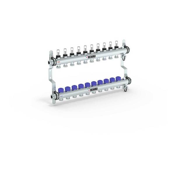 Rehau Verteiler HKV-D Easyflow, Edelstahl, 10 Heizkreise, mit Durchflussanzeige min/max