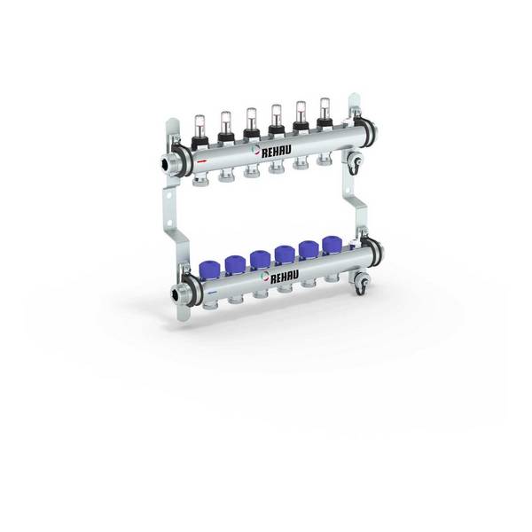Rehau Verteiler HKV-D Easyflow, Edelstahl, 6 Heizkreise, mit Durchflussanzeige min/max