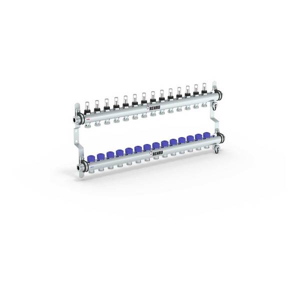 Rehau Verteiler HKV-D Easyflow, Edelstahl, 14 Heizkreise, mit Durchflussanzeige min/max