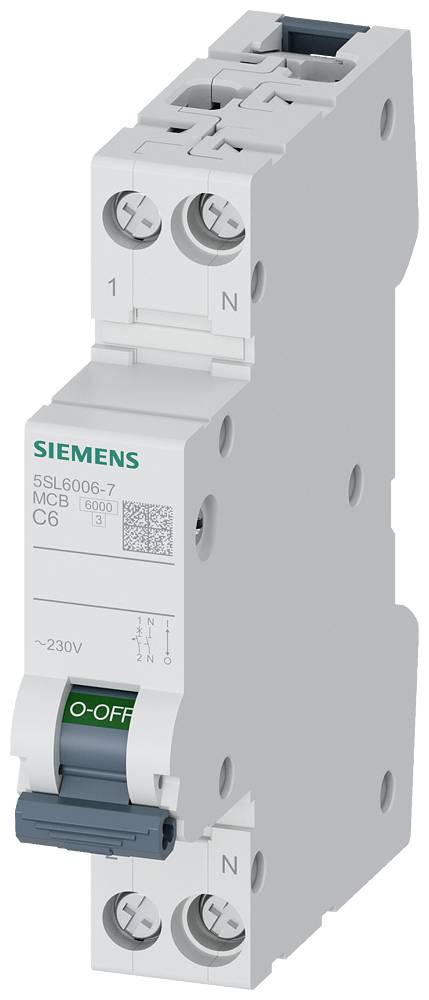 Siemens Miniature circuit breaker 230 V 6 kA, 1+N-pole/1 MW C6 Miniature circuit breaker 230 V 6 kA, 1+N-pole/1 MW C6-0