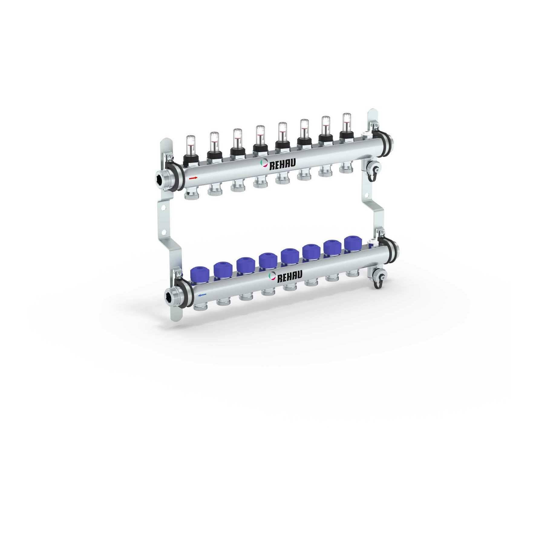 Rehau Verteiler HKV-D Easyflow, Edelstahl, 8 Heizkreise, mit Durchflussanzeige min/max-0