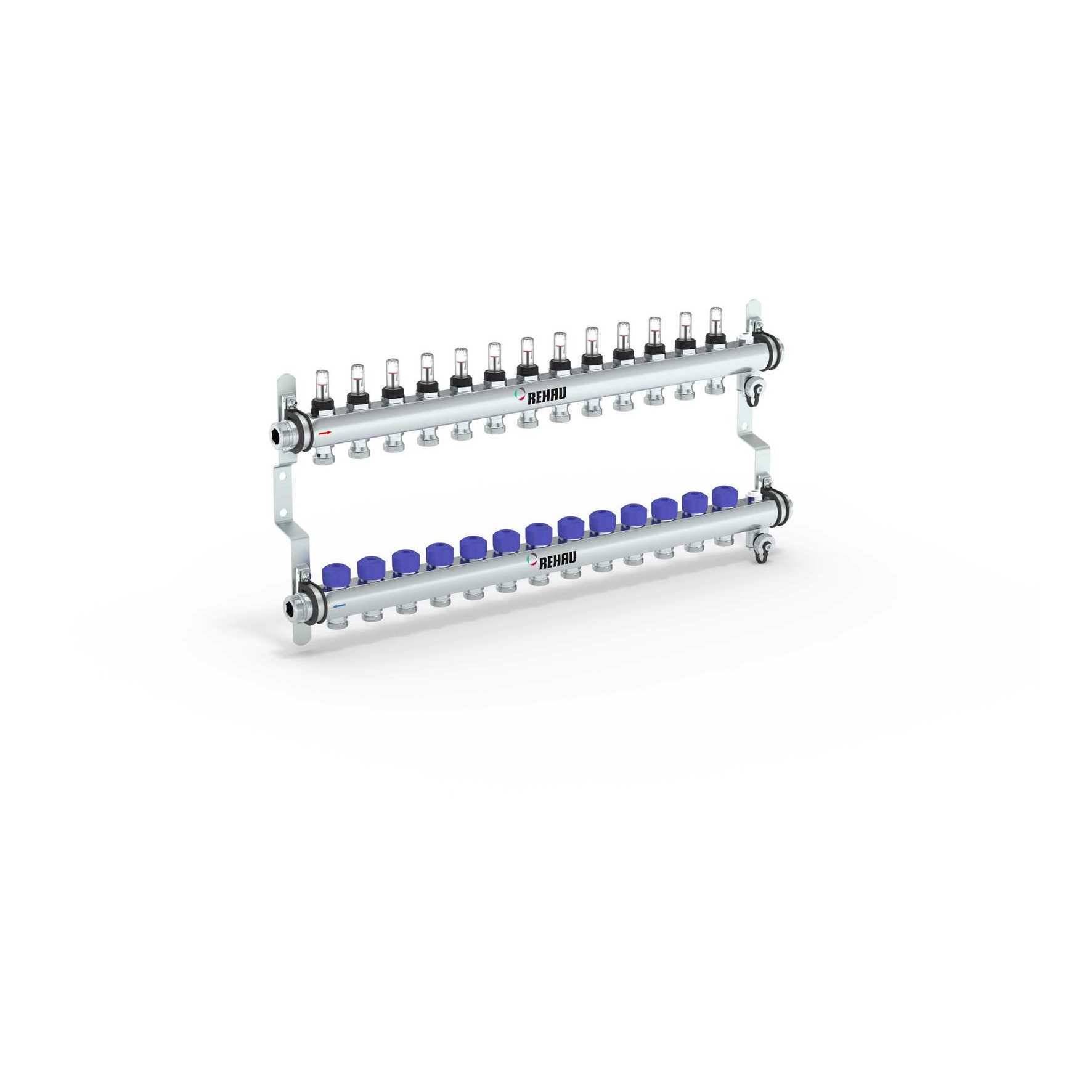 Rehau Verteiler HKV-D Easyflow, Edelstahl, 13 Heizkreise, mit Durchflussanzeige min/max-0