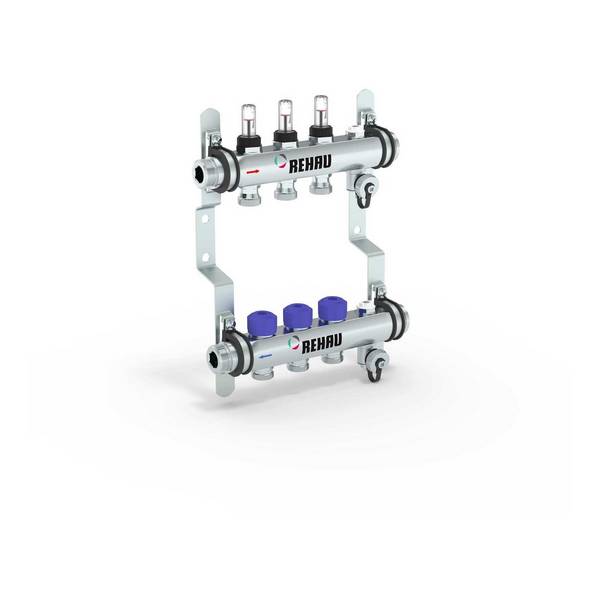 Rehau Verteiler HKV-D Easyflow, Edelstahl, 3 Heizkreise, mit Durchflussanzeige min/max