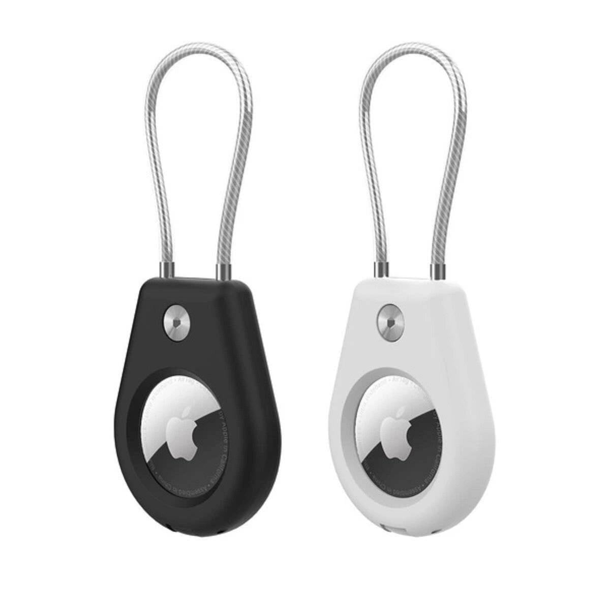 Schutzhülle kompatibel mit Apple AirTag, mit Stahlkabel - Schwarz + Weiß (2 Stück)-0