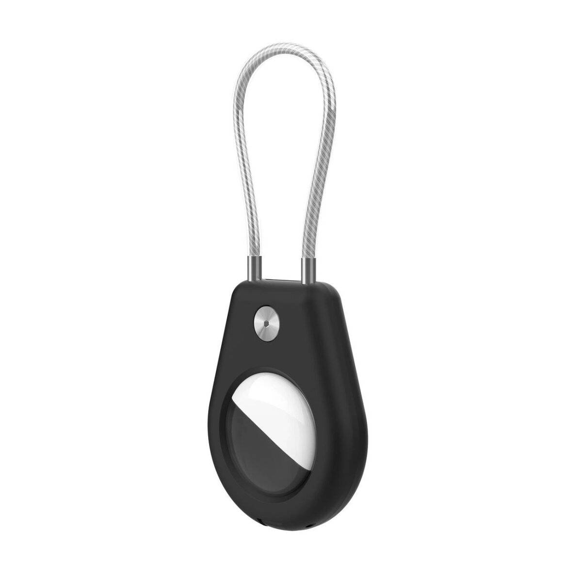 Schutzhülle kompatibel mit Apple AirTag, mit Stahlkabel - Schwarz + Weiß (2 Stück)-2