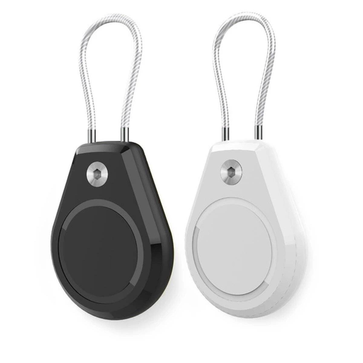 Schutzhülle kompatibel mit Apple AirTag, Wasserdicht mit Stahlkabel - Schwarz + Weiß (2 Stück)-0