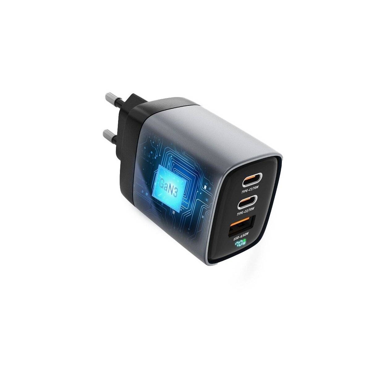 FORCELL F-ENERGY GaN III VT-37 Netz-Ladegerät mit LCD-Display 2 x Typ C + USB A PD QC4.0 SAM SFC2.0 3.45A 70W grau-1